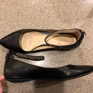 BCBG pointed toe flats with gemmed ankle strap